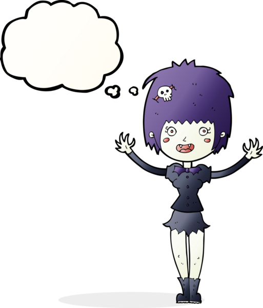 Bir insan tarafından çizilmiş düşünce balonlu vampir kız.