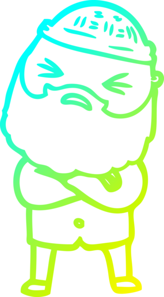 Bir insan tarafından çizilmiş sakallı bir çizgi film karakteri.