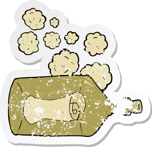 Şişede bir insan tarafından çizilmiş bir karikatür yapıştırması.