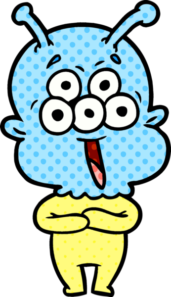 Bir insan tarafından çizilmiş mutlu bir uzaylı çizgi filmi.