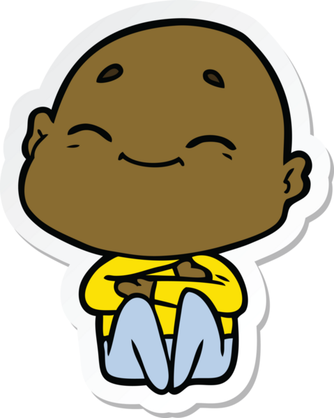 Bir insan tarafından çizilmiş mutlu, kel bir adamın çıkartması.