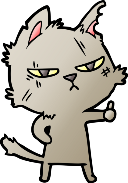 bir insan tarafından çizilmiş baş parmak işareti veren sert çizgi film kedisi