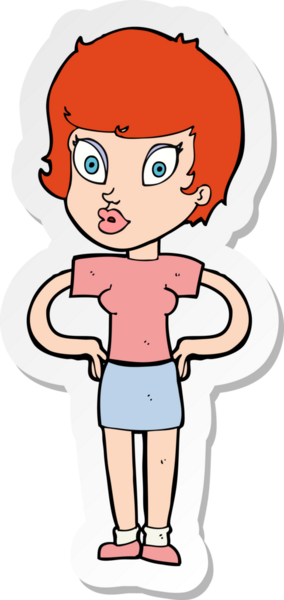 Bir insan tarafından çizilmiş kalçasında elleri olan bir karikatür kadının çıkartması.