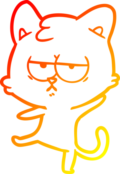 Bir insan tarafından çizilmiş sıkılmış çizgi film kedisinin sıcak çizgi çizgisi.