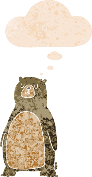 Düşünce baloncuğu ve grunge ile çizgi film ayısı bir insan tarafından çizilmiş tedirgin geçmiş doku