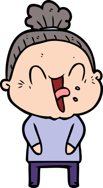 Bir insan tarafından çizilmiş mutlu yaşlı kadın çizgi filmi.