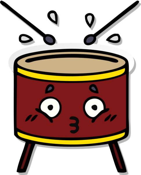 Bir insan tarafından çizilmiş şirin bir davulun sıkıntılı çıkartması.