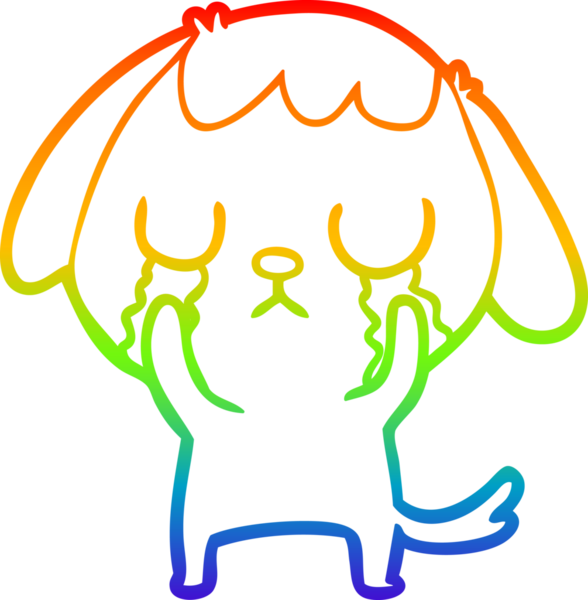 Gökkuşağı gradyan çizimi bir insan tarafından çizilmiş şirin bir çizgi köpeğin ağlaması.