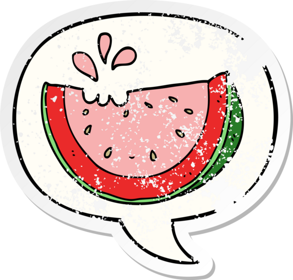 Konuşma balonlu karpuz bir insan tarafından çizilmiş sıkıntılı eski bir çıkartma