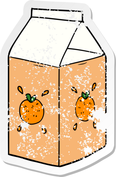 Bir insan tarafından çizilmiş portakal suyu kutusunun sıkıntılı çıkartması.