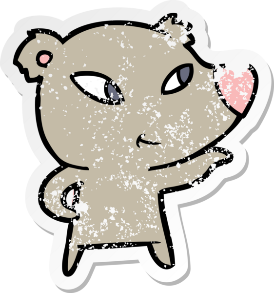 Bir insan tarafından çizilmiş şirin bir ayının sıkıntılı çıkartması.