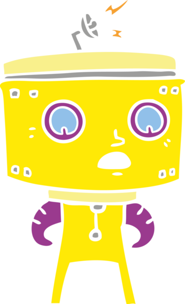 Bir insan tarafından çizilmiş düz renkli çizgi film robotu