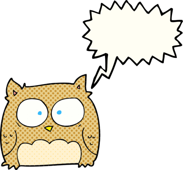 Bir insan tarafından çizilmiş serbest çizilmiş çizgi roman konuşma balonu baykuşu.