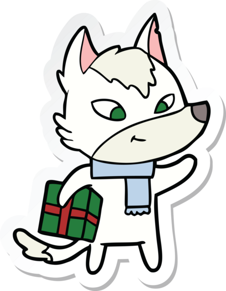 Bir insan tarafından çizilmiş dost canlısı bir Noel kurdunun çıkartması.