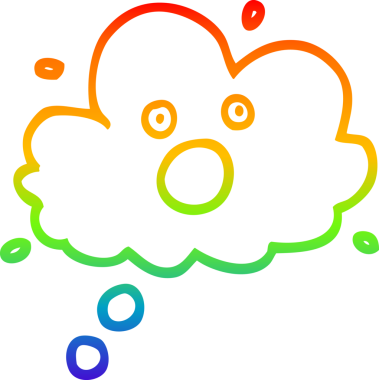 Gökkuşağı gradyan çizgi çizimi bir insan tarafından çizilmiş çığlık atan düşünce bulutu