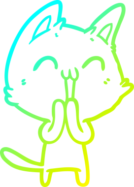 Bir insan tarafından çizilmiş mutlu çizgi film kedisinin soğuk gradyan çizgisi.