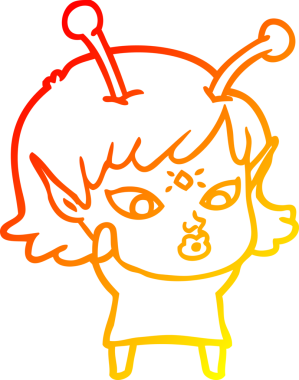 Bir insan tarafından çizilmiş güzel bir uzaylı kız çizgi çizimi.