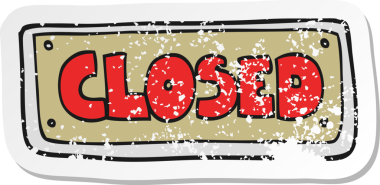 Bir insan tarafından çizilmiş, karikatür kapatılan bir dükkan tabelasının gerilemiş retro çıkartması.