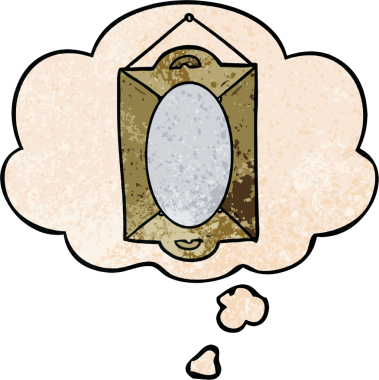 bir insan tarafından çizilmiş grunge doku biçiminde düşünce baloncuğu olan çizgi film aynası