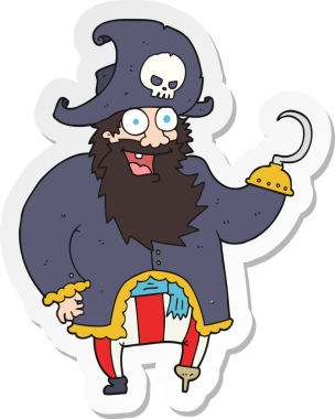 Bir insan tarafından çizilmiş karikatür korsan kaptanı çıkartması.