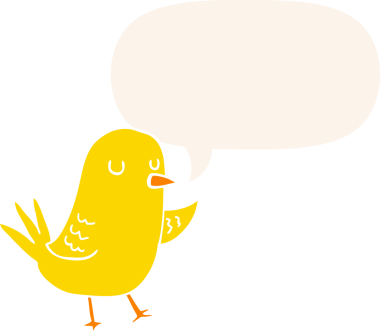 bir insan tarafından çizilmiş, konuşma baloncuklu çizgi film kuşu.