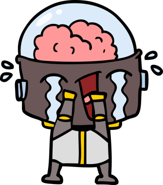 Bir insan tarafından çizilmiş ağlayan robot çizgi film.