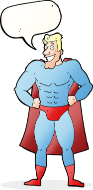Bir insan tarafından çizilmiş konuşma balonu olan çizgi film süper kahramanı.