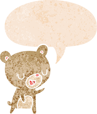 Bir insan tarafından çizilmiş grunge sıkıntılı retro biçimli konuşma balonu ile çizgi film ayısı