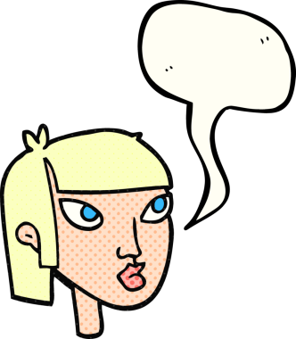 Bir insan tarafından çizilmiş serbest çizilmiş çizgi roman konuşma balonu kadın yüzü.