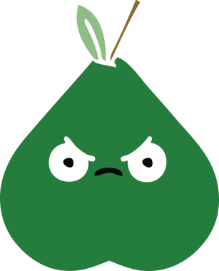 Bir insan tarafından çizilmiş kızgın bir armutun düz renkli retro karikatürü