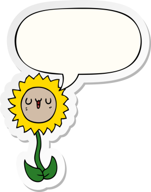 Bir insan tarafından çizilmiş baloncuk çıkartmalı karikatür çiçeği.