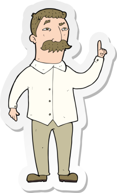 Bir insan tarafından çizilmiş bıyıklı bir karikatürcünün çıkartması.