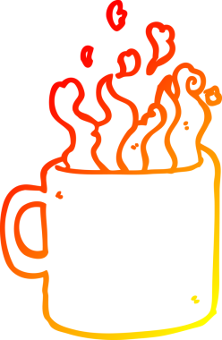 Bir insan tarafından çizilmiş sıcak bir fincan kahvenin sıcak çizgi çizimi