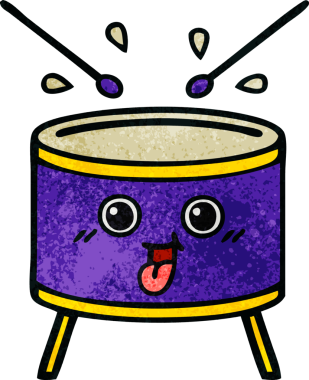 Bir insan tarafından çizilmiş eski grunge desenli davul karikatürü.