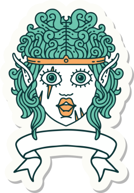 Bir insan tarafından çizilmiş afişi olan barbar bir elf karakterinin çıkartması.