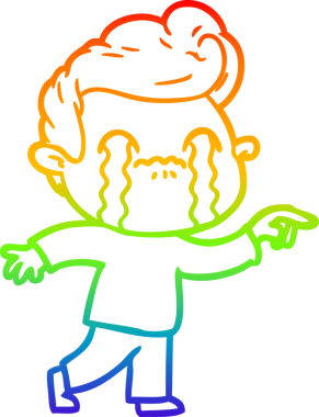 Gökkuşağı gradyan çizimi bir insan tarafından çizilmiş ağlayan bir karikatür adamı çiziyor.