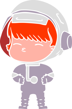 Düz renkli çizgi film meraklısı astronot bir insan tarafından çizilmiş.