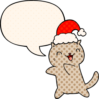 Bir insan tarafından çizilmiş çizgi roman tarzı konuşma balonu olan şirin bir çizgi roman kedisi.