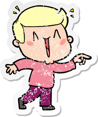 Bir insan tarafından çizilmiş heyecanlı bir karikatür çıkartması.