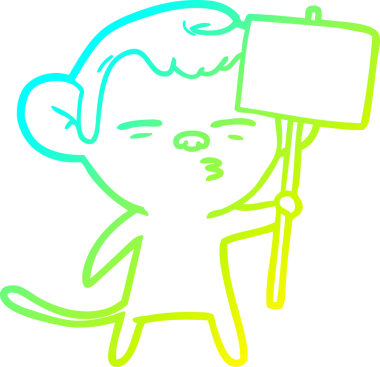 Bir insan tarafından çizilmiş tabela direkli şüpheli bir maymunun soğuk çizgi çizimi