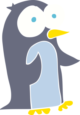 Bir insan tarafından çizilen düz renkli penguen çizimi