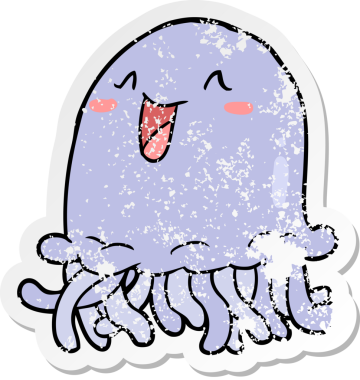 Bir insan tarafından çizilmiş karikatür denizanasının sıkıntılı çıkartması.