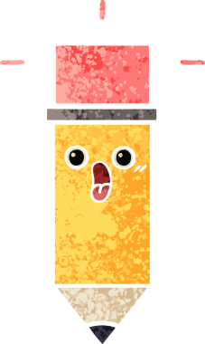 Bir insan tarafından çizilmiş bir kalemin retro çizim tarzı karikatürü