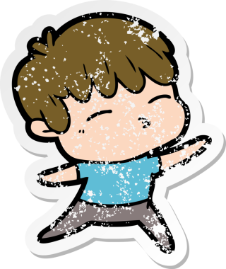 Bir insan tarafından çizilmiş, sıkıntılı bir çizgi film çıkartması.