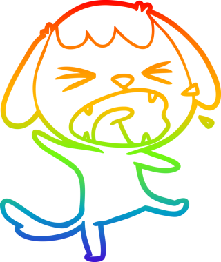 Gökkuşağı gradyan çizimi. Bir insan tarafından çizilmiş şirin bir köpek çizimi.