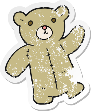 Bir insan tarafından çizilmiş oyuncak ayının gerilimli çıkartması.