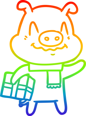 Gökkuşağı gradyan çizimi. Sinirli bir domuz çizimi. Bir insan tarafından çizilmiş.