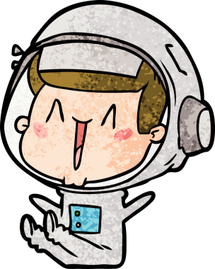 Bir insan tarafından çizilmiş mutlu astronot çizgi filmi.