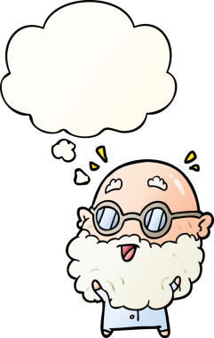 Çizgi film yaşlı adamı şaşırttı. Düşünce baloncuğu bir insan tarafından çizildi.