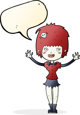 Bir insan tarafından çizilmiş konuşma balonu olan vampir kız.